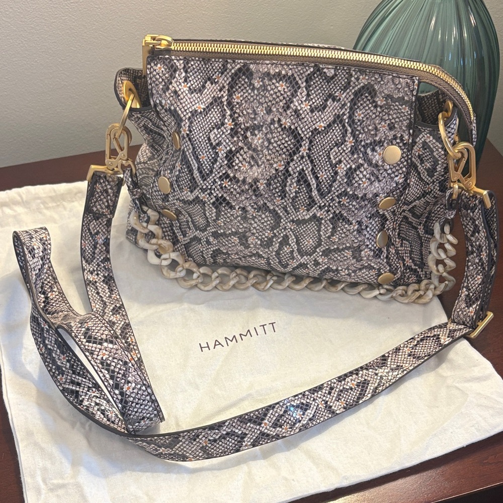 Hammitt Bryant Crossbody Bag in Snake-Print with Gold Hardware